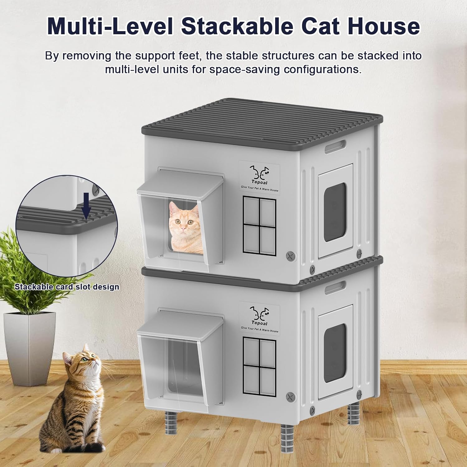 Tepoal heated cat house providing winter shelter protection with snow and ice resistance