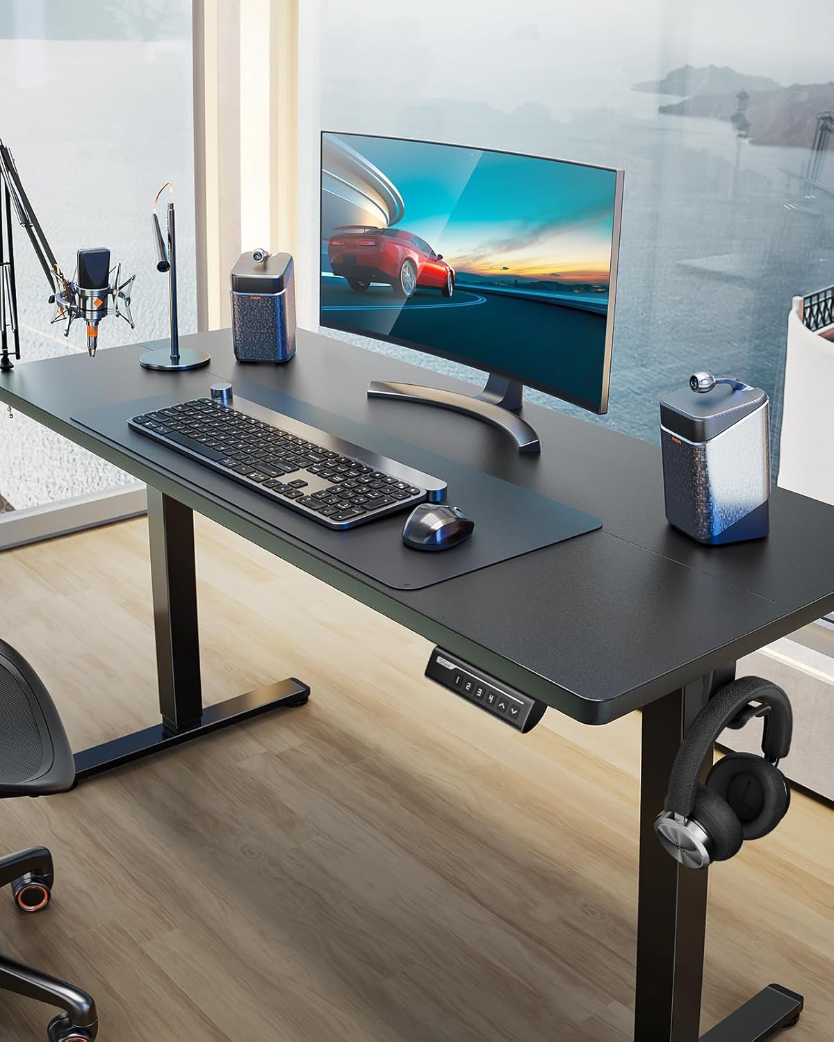 Cable management features on ErGear adjustable desk
