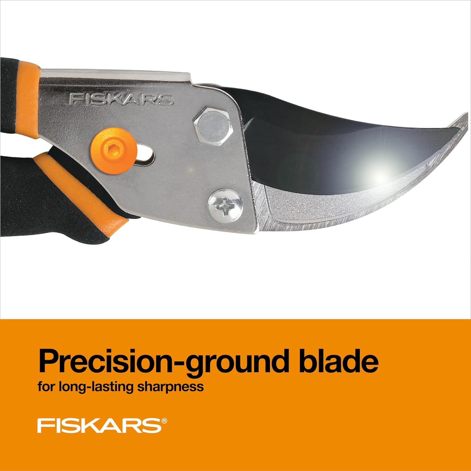 Fiskars Bypass Pruning Shears close-up on blade and handle