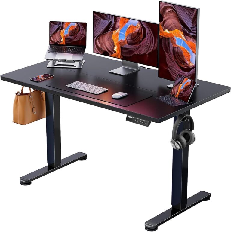 ErGear Electric Standing Desk full setup with dual monitors