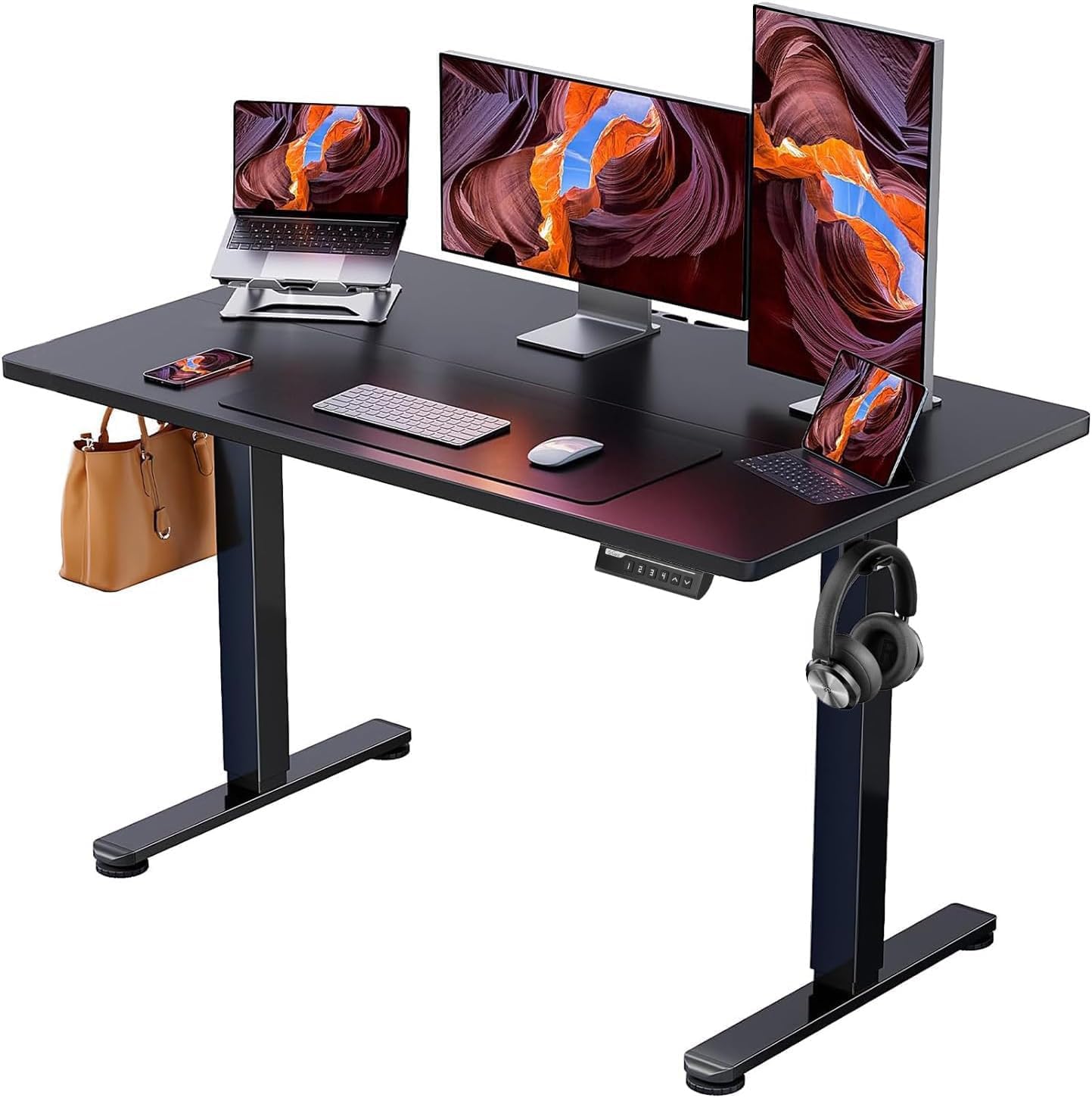 ErGear Electric Standing Desk full setup with dual monitors