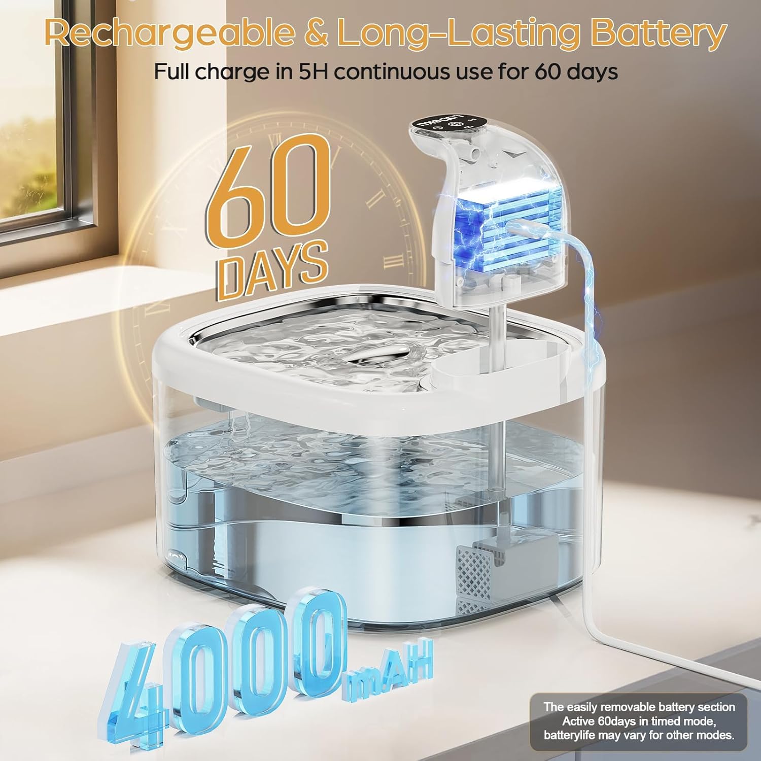 Pet drinking from motion-activated water fountain