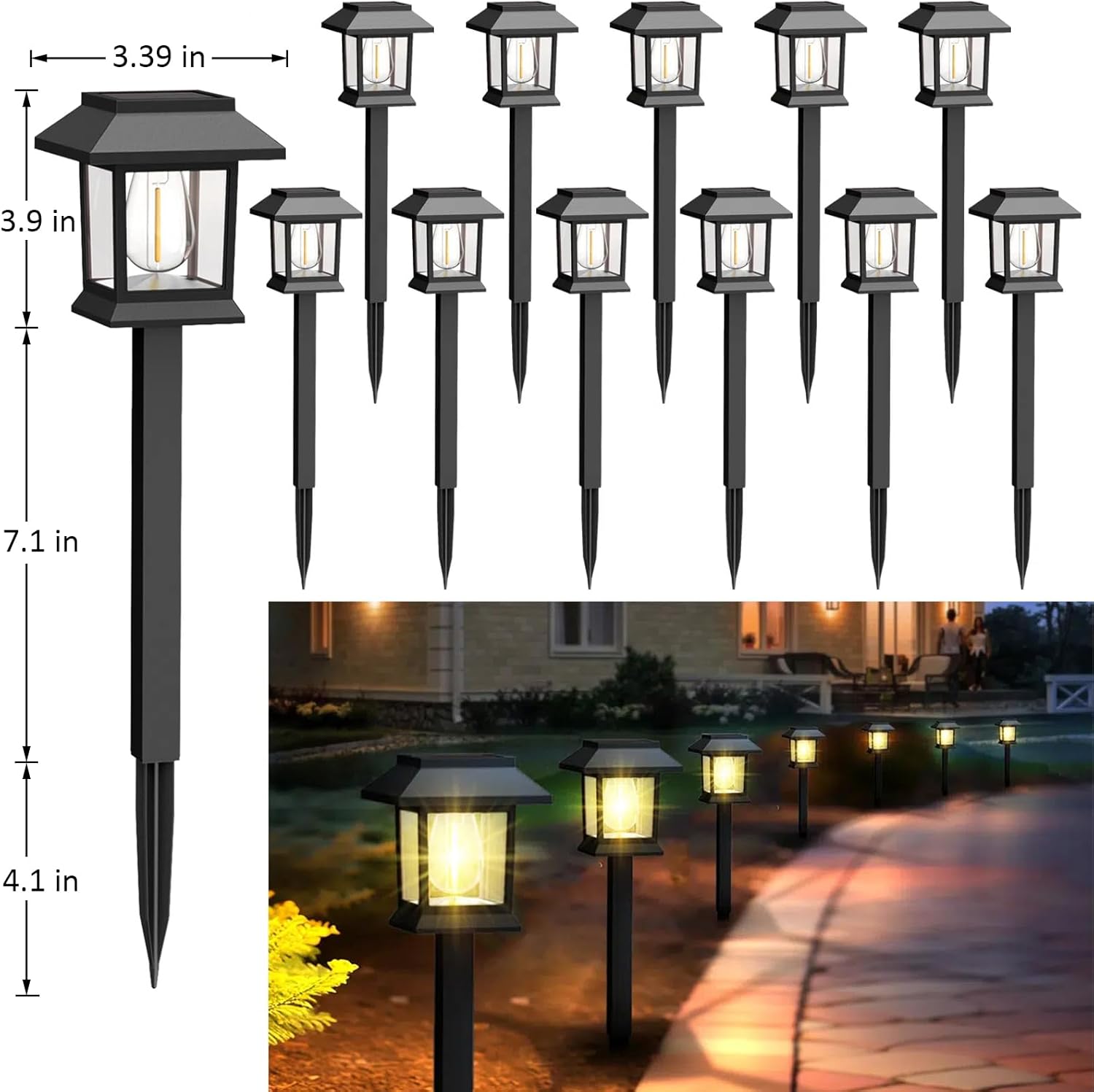 12 pack solar pathway lights outdoor waterproof LED landscape lighting for garden driveway walkway