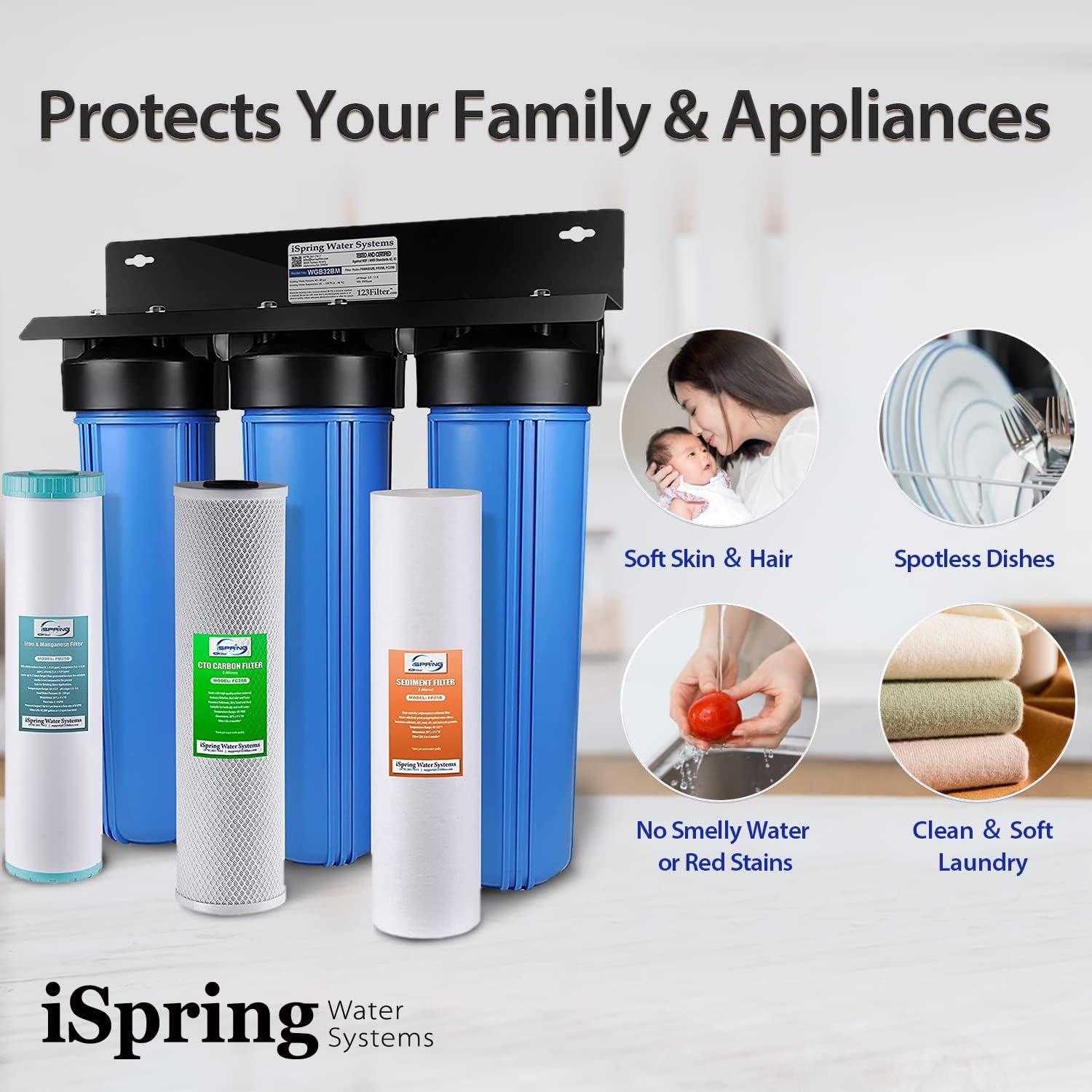 Durable iSpring 3 stage whole home water filter improves water quality