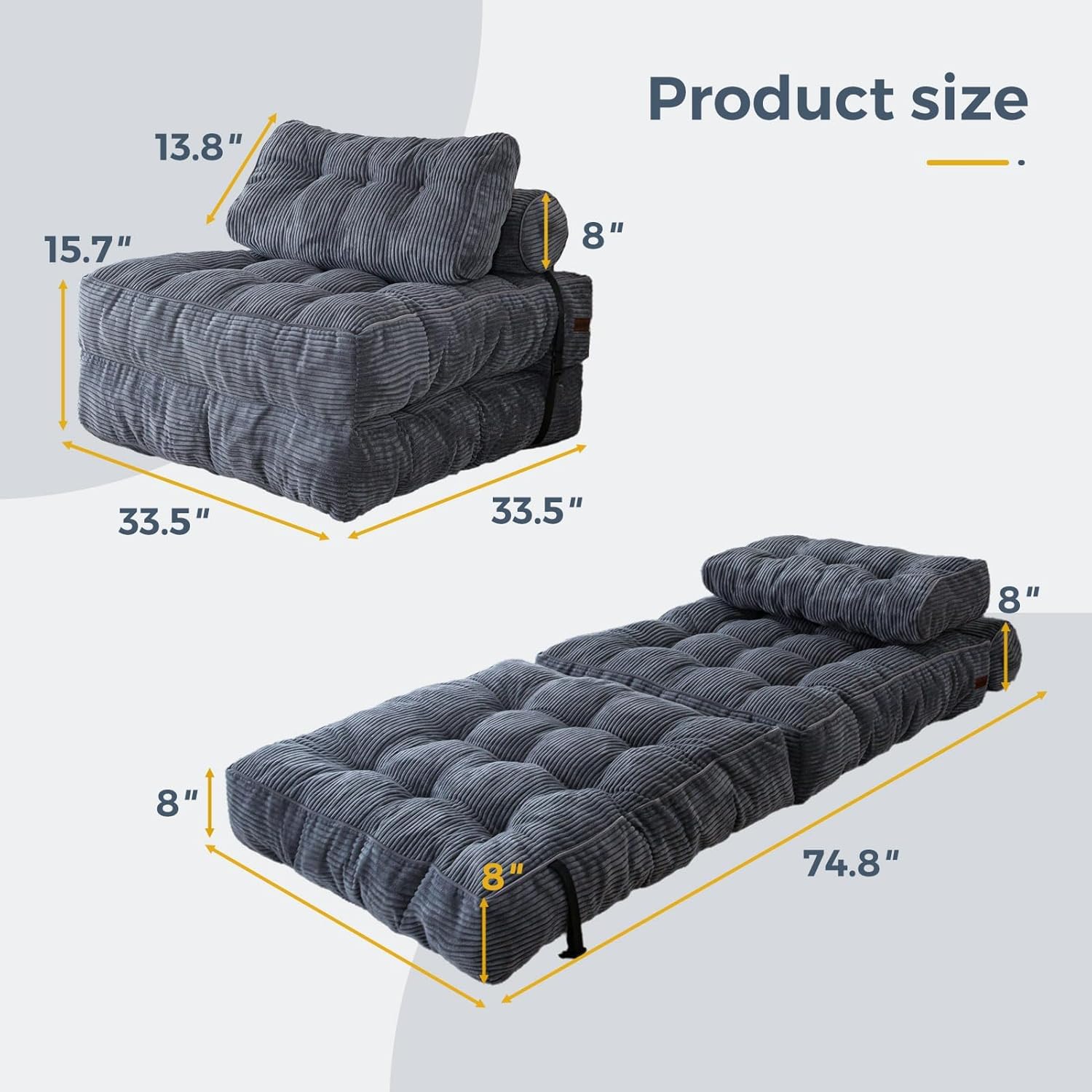 MAXYOYO folding sofa bed compact folded storage showing space-saving portable design