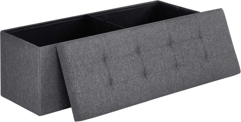SONGMICS storage ottoman bench used as end-of-bed seating and foot rest in bedroom setting