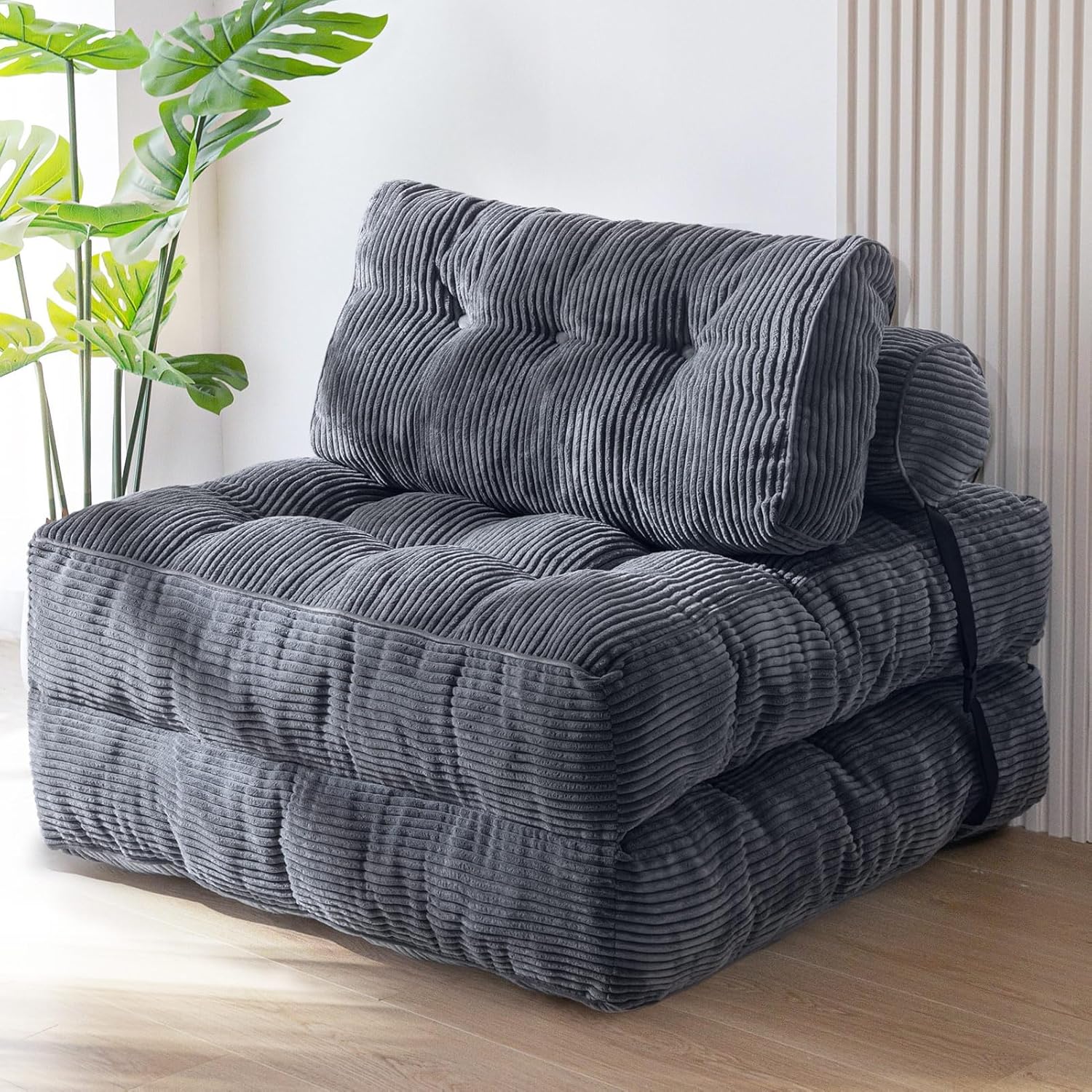 MAXYOYO folding sofa bed in dark grey with included pillow and built-in back support