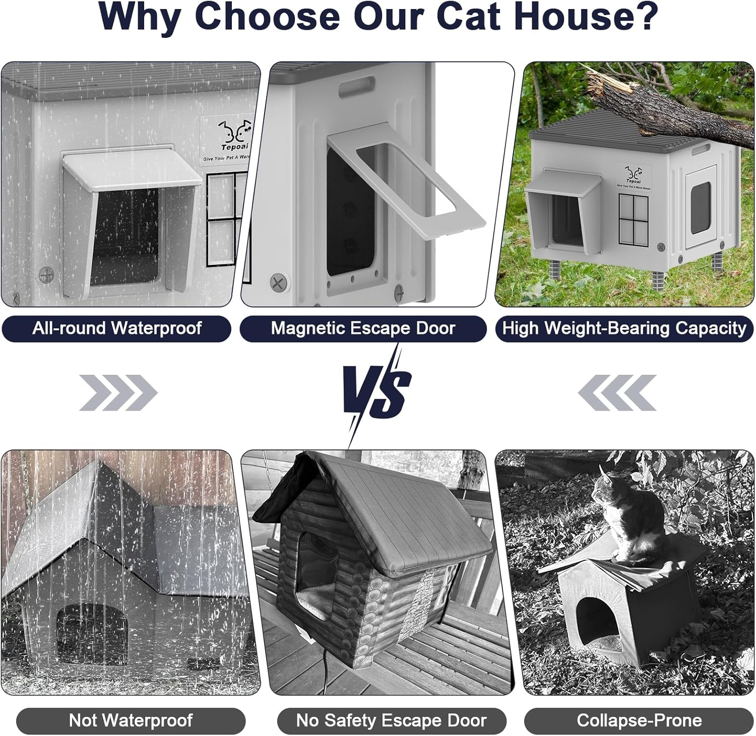 Stackable design of Tepoal cat houses for multiple feral cats in barn or colony setup