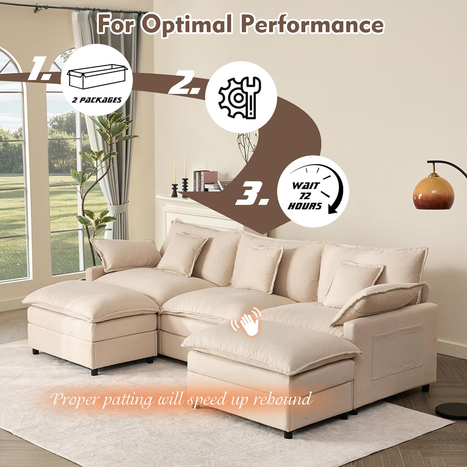 Modern modular sectional sofa with linen fabric
