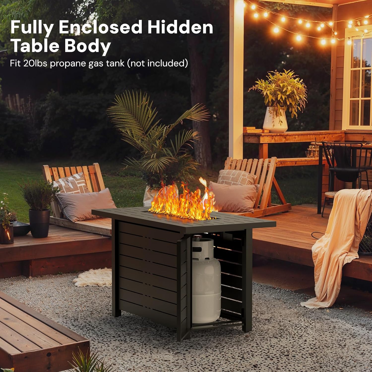 Modern square propane fire pit table for decks