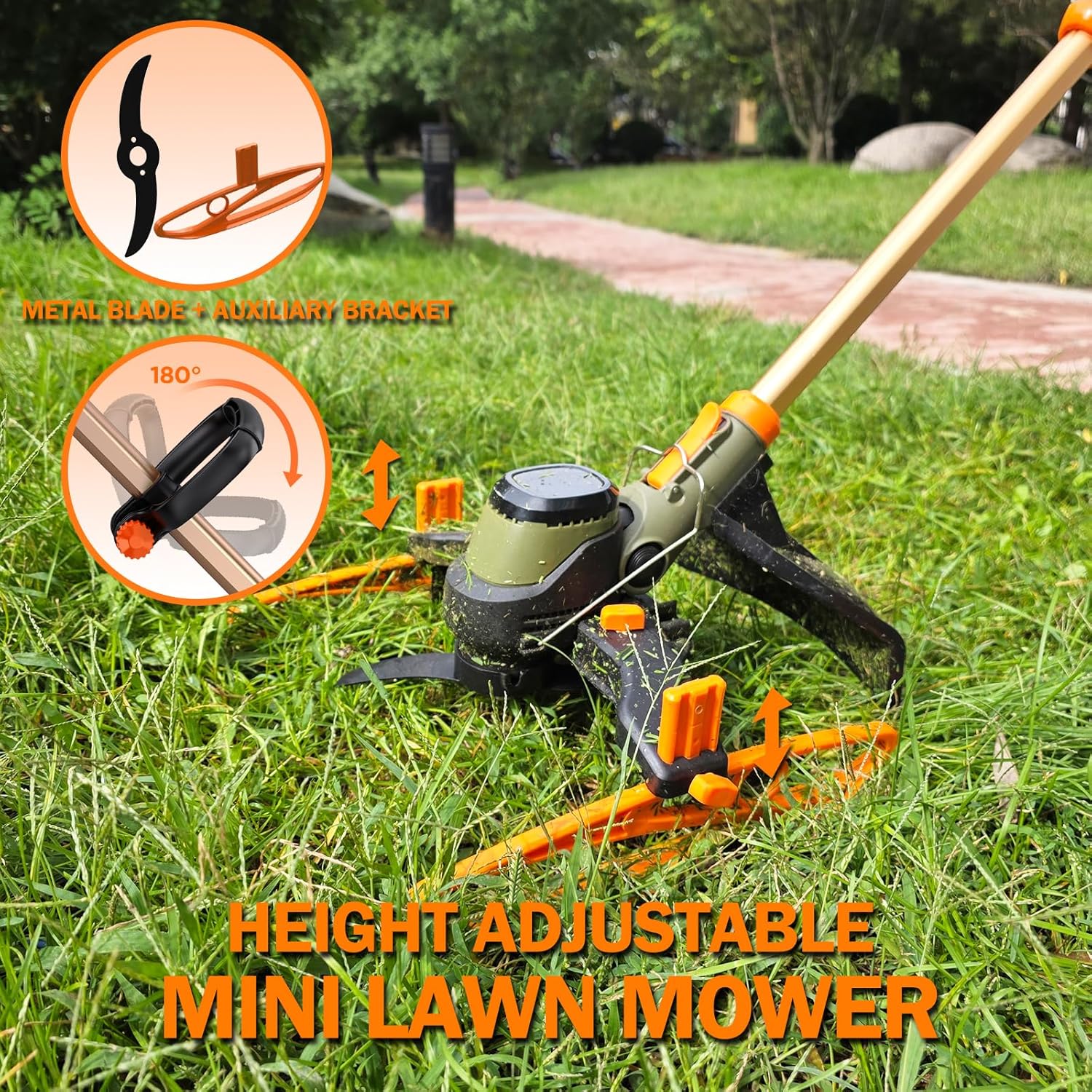 90-degree rotating head of battery powered lawn edger for sidewalk and driveway edging
