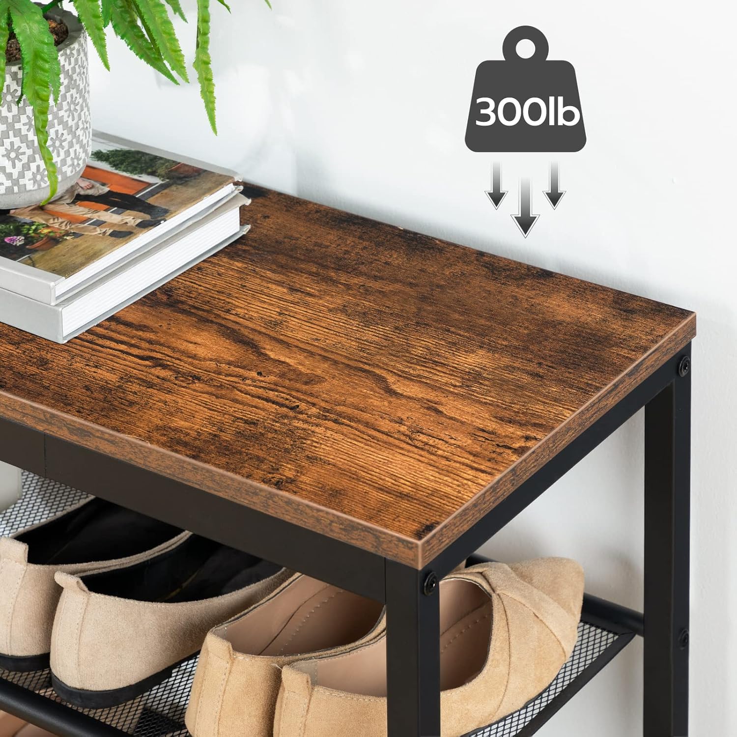 HOOBRO industrial shoe bench positioned in modern entryway with organized shoe storage and seating