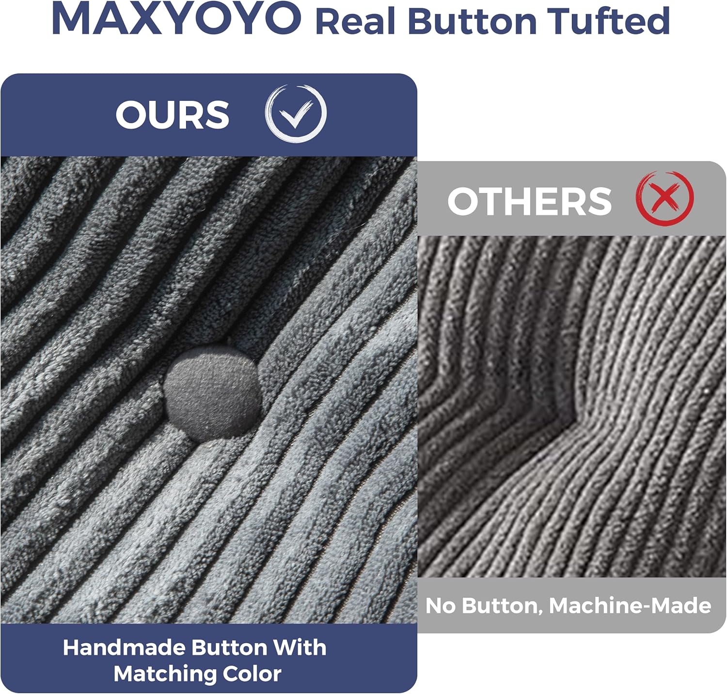 Close up view of MAXYOYO folding sofa built-in lumbar back support and ergonomic design