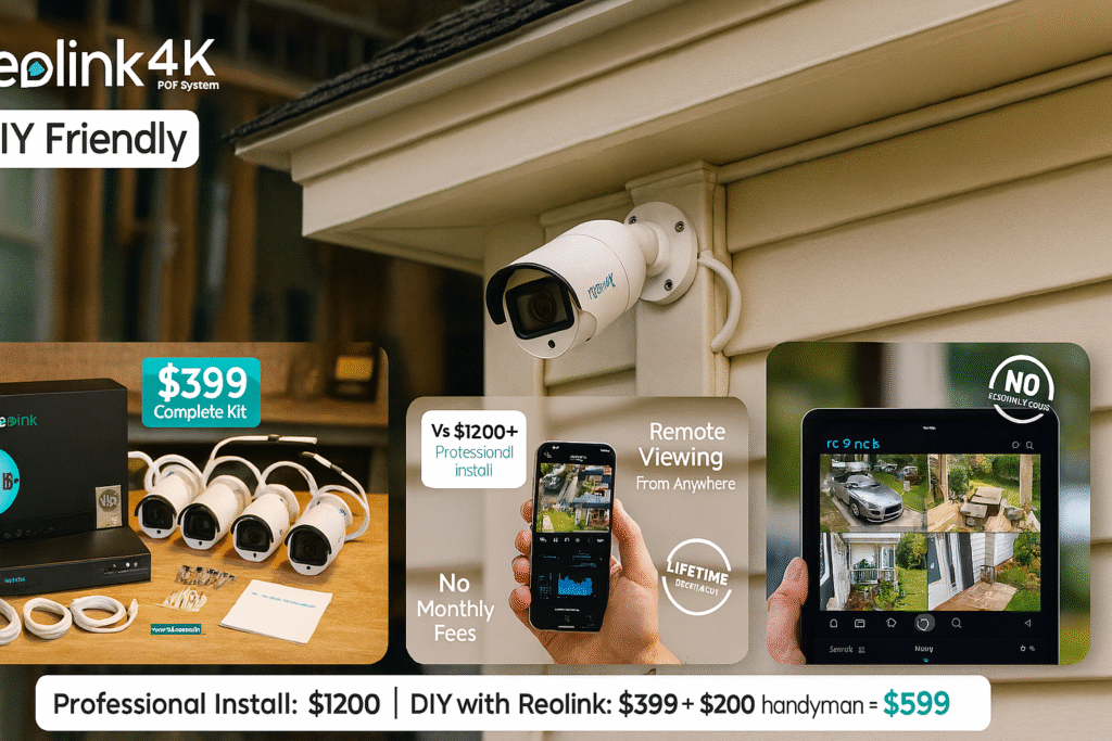 Reolink 4K PoE security cameras hard wired best value DIY system with 2TB NVR and no monthly subscription fees
